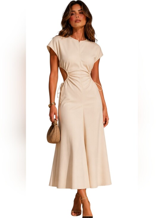 A.L.C. Dresses & Skirts - A.L.C. Syna Faux Leather Cutout Midi Dress Bone White. Size 6 NWT.